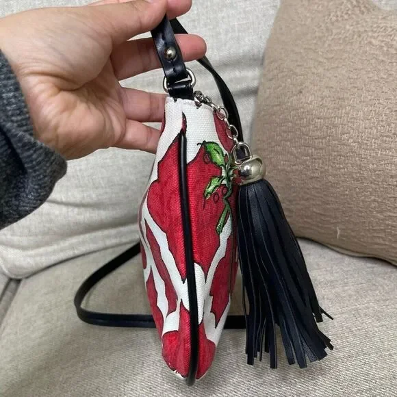 Brighton Bag Mini Crossbody Red Love Dove Canvas Pouch Long Strap Tassel Purse - Picture 6 of 15